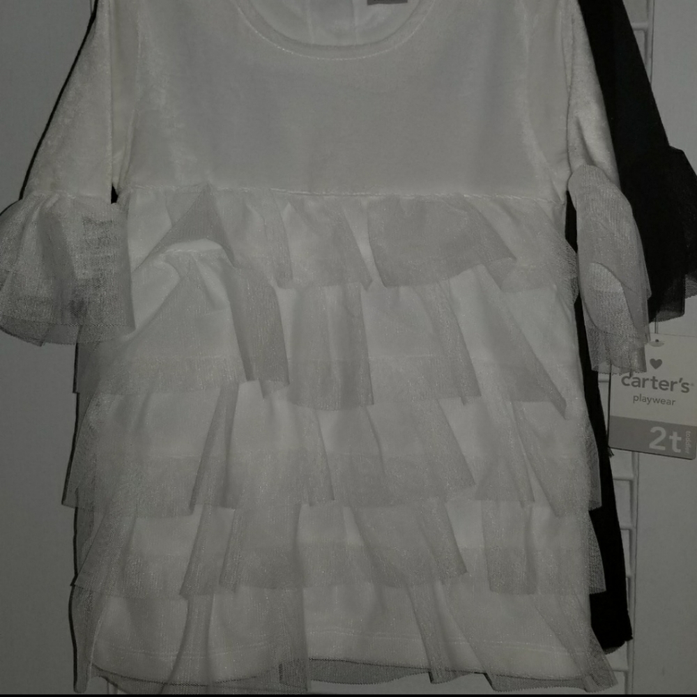 White Carters velvet ruffle dress